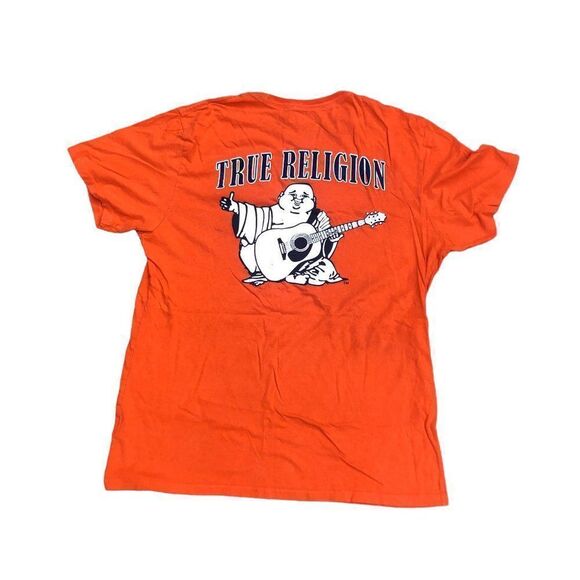 TRUE Religion T Shirt BUDDHA LOGO Shirt BIG LOGO Orange Large - Picture 6 of 12